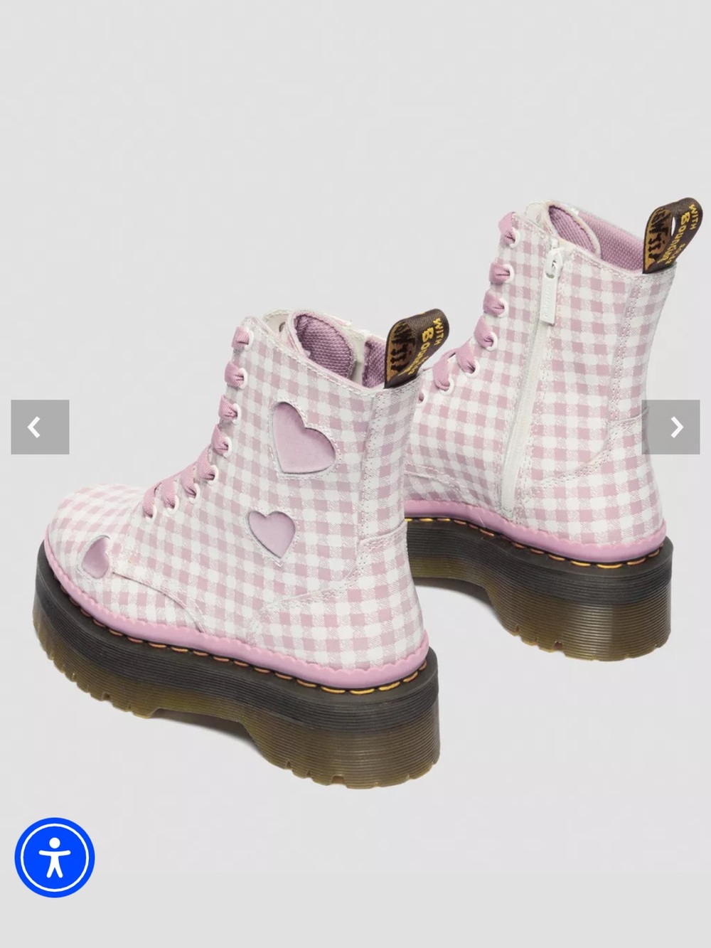 NIB Dr Doc Marten JADON HEART Gingham Leather Platform Boots White Dusty Rose - Picture 4 of 11